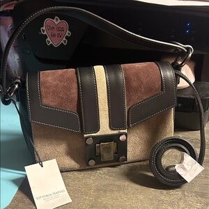 Vittoria Napoli Toscano Italian Leather Suede & Leather Shoulder Hand Bag NWT